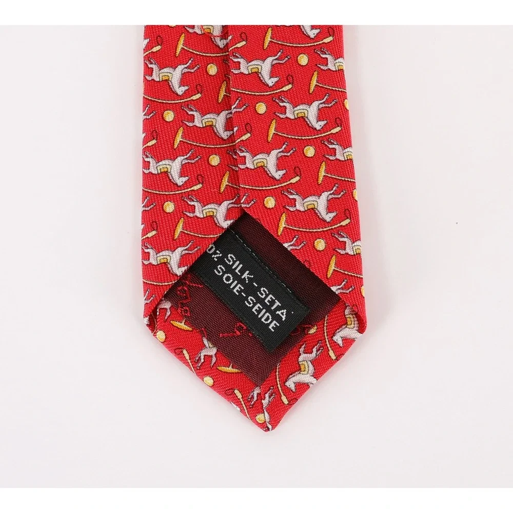 Salvatore Ferragamo Silk Necktie Tie Red Horse Equestrian Novelty Print Italy